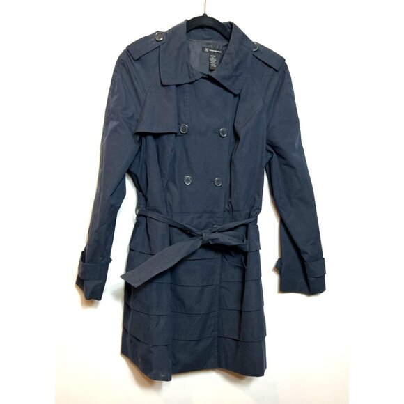 INC Navy Blue Tiered Trench Coat Belted Double Button Front Notched Lapel XL - Picture 6 of 6